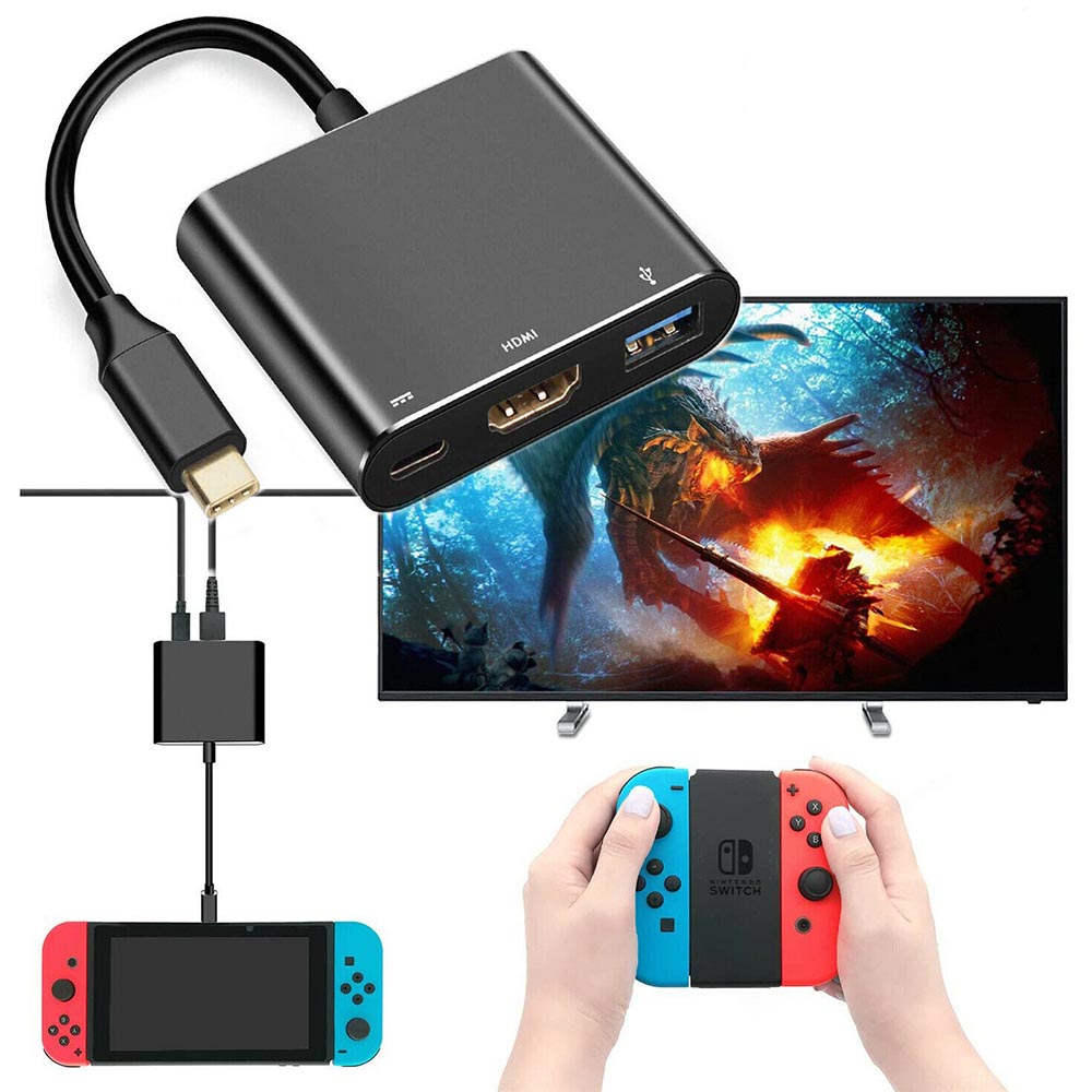 3 In 1 Hdmi Type C Usb3 0 Pd Hub Adapter Portable For Nintendo Switch To Tv Converter Dock Charger Cable Black ราคาท ด ท ส ด