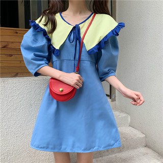 พร้อมส่ง &gt; มินิเดรสฟ้า + คอปกกะลาสี