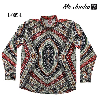 ⚡ส่งฟรี⚡เสื้อเชิ้ตแขนสั้น งานต่อลาย Mr-Junko ผ้าซาติน นิ่มใส่สบายไม่ร้อน L-005-L