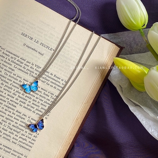 Blue Butterfly Necklace women fashion ins cool wind net red personality simple hip hop pendant girlfriends lovers clavicle chain