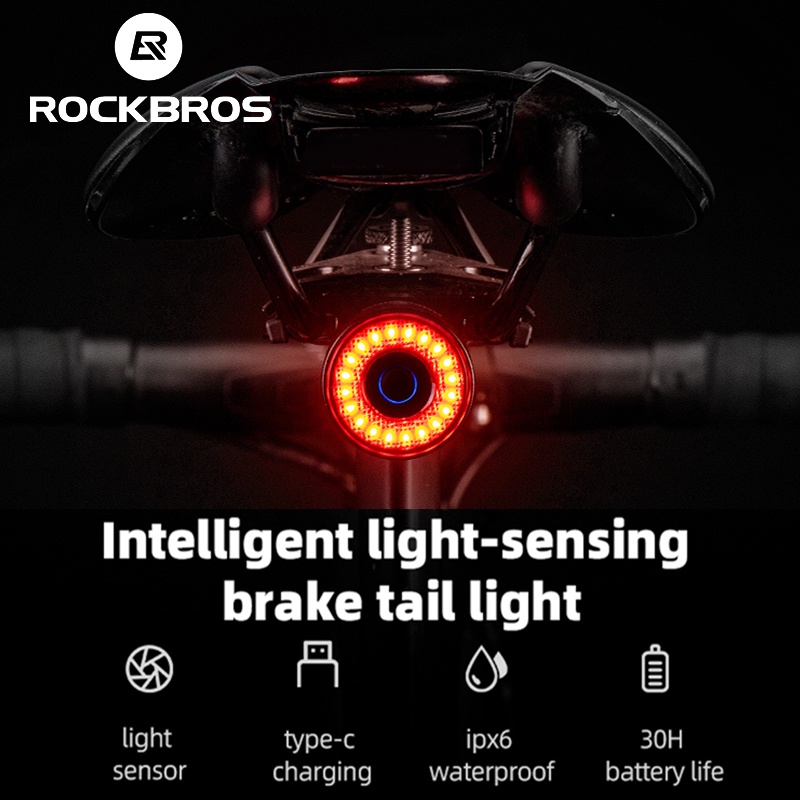 ROCKBROS ไฟท้ายจักรยาน อัจฉริยะ ตรวจจับเบรกอัตโนมัติ กันน้ํา LED ชาร์จไฟได้ ไฟท้ายจักรยาน
