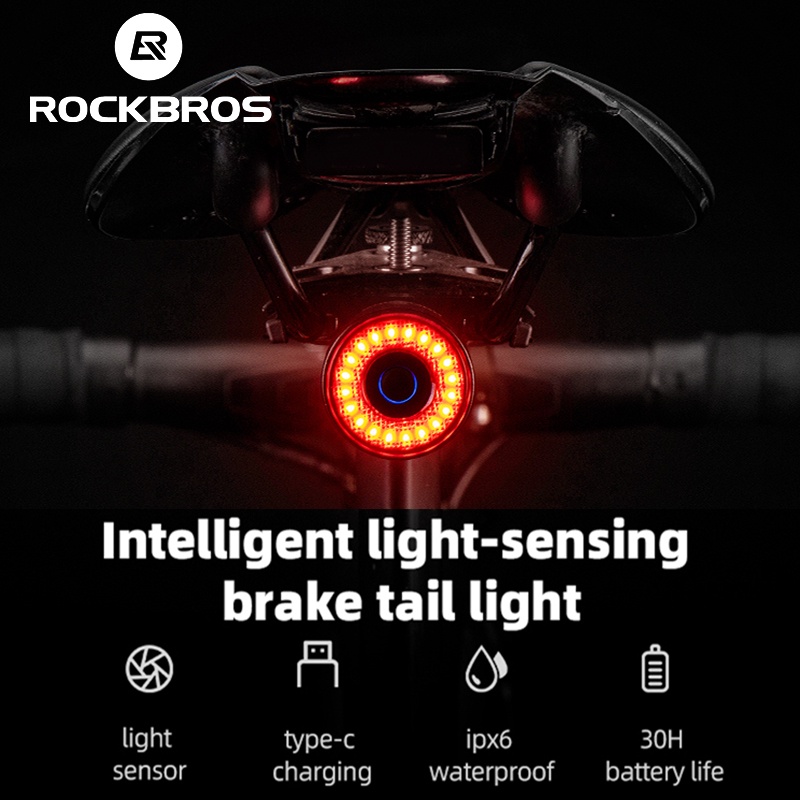 【TH Delivery】ROCKBROS ไฟท้ายจักรยาน อัจฉริยะ ตรวจจับเบรกอัตโนมัติ กันน้ํา LED ชาร์จไฟได้ ไฟท้ายจักรยาน