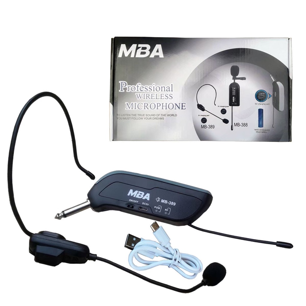 ไมโครโฟน ไมค์ลอยครอบหัว MBA MB-389 ไมค์ลอยหนีบเสื้อ MB-388 (ย่านความถี่ UHF) สินค้าพร้อมส่ง