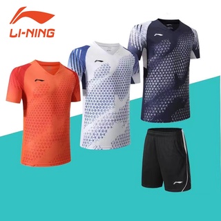 Li Ning เสื้อแบดมินตัน แขนสั้น แบบแห้งเร็ว ระบายอากาศ สไตล์อังกฤษ สําหรับผู้ชาย และผู้หญิง