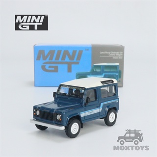 โมเดลรถยนต์ MINI GT 1:64 Land Rover Defender 90 County Wagon Stratos สีฟ้า