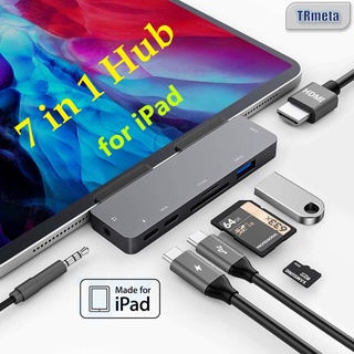 7 in 1 ฮับ usb TYPE-C พร้อมที่ชาร์จ usb C PD และข้อมูล 4K usb HDMI สําหรับ iPad Air 4 5 10.9 mini 6 Pro 11 12.9 2018 2020 2021 iPad 10 2022 3.5 มม.