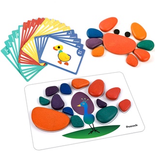 ของเล่น Montessori Rainbow หิน Pebbles Jenga