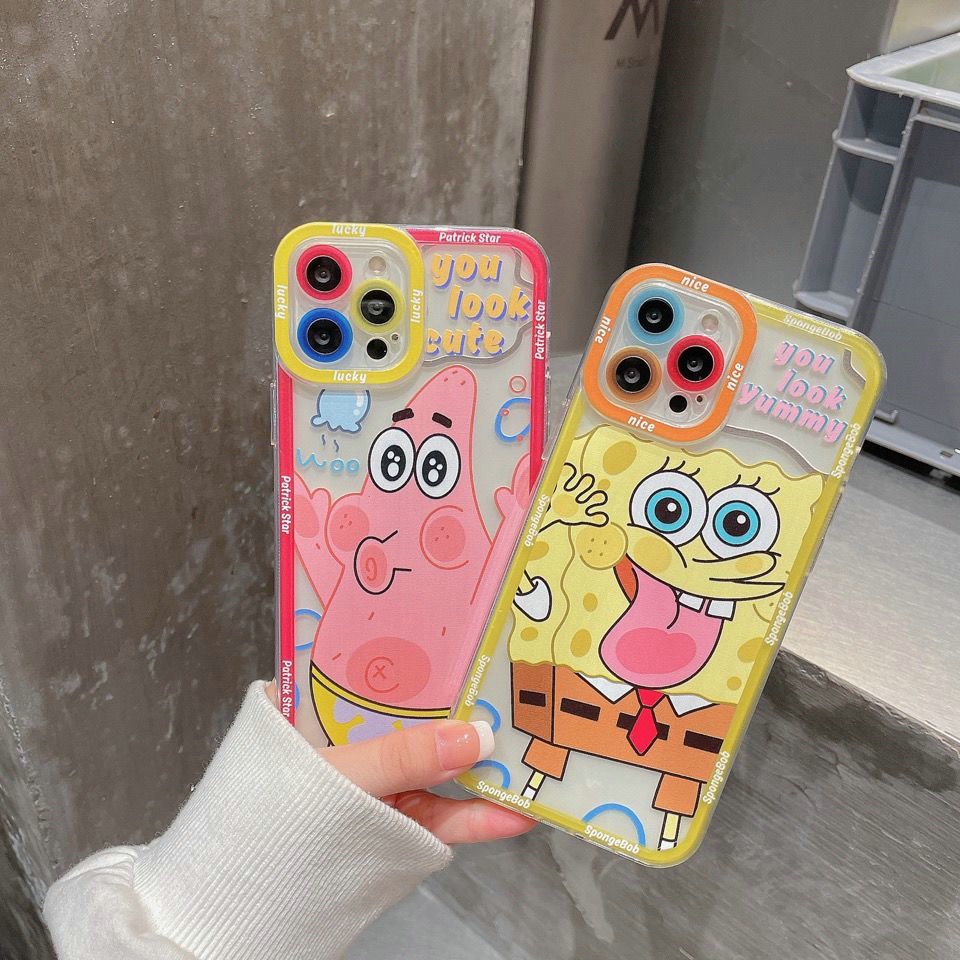 HL| เคส สำหรับ iPhone 6 6s 7 8 Plus X Xr 11 12 13 14 Pro Xs Max Soft Clear การ์ตูนน่ารัก SpongeBob P