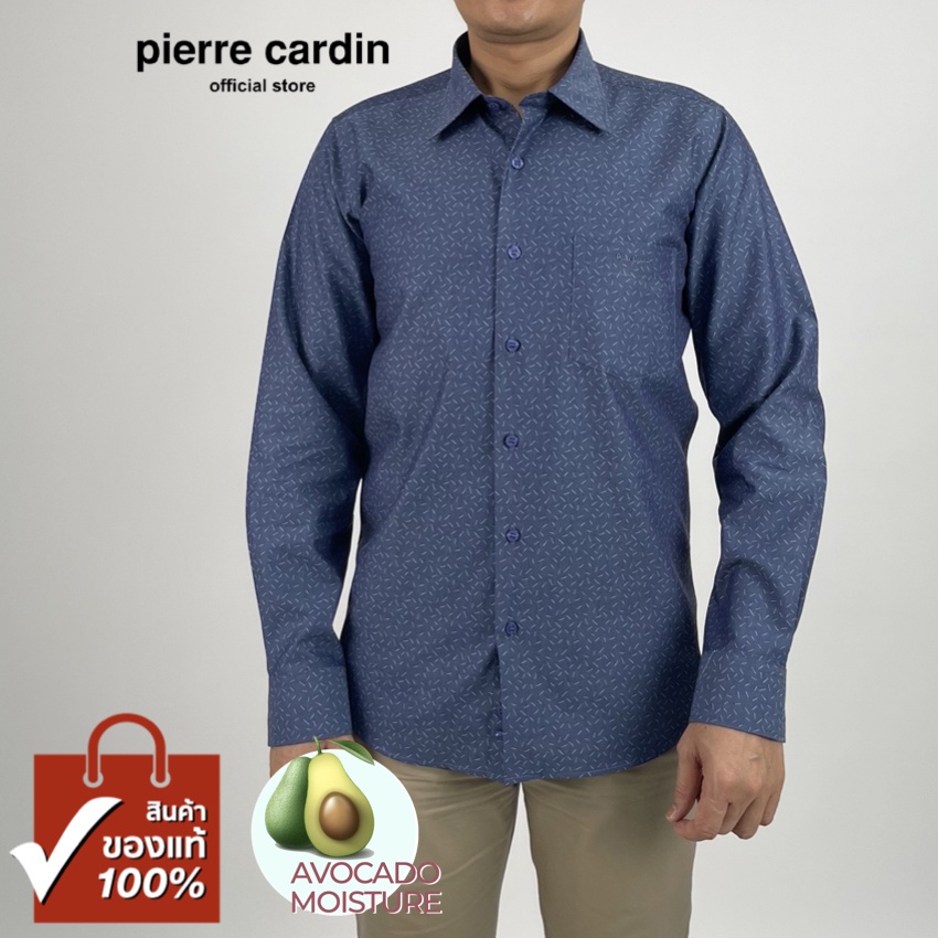 Pierre Cardin เสื้อเชิ้ตแขนยาว Avocado Moisture Slim Fit รุ่นมีกระเป๋า ผ้า Cotton 100% [RCO414F-NV]