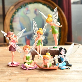 ตุ๊กตาฟิกเกอร์ Tinkerbell Tinker Bell Fairy Girls ของเล่นสําหรับเด็ก 6 ชิ้น