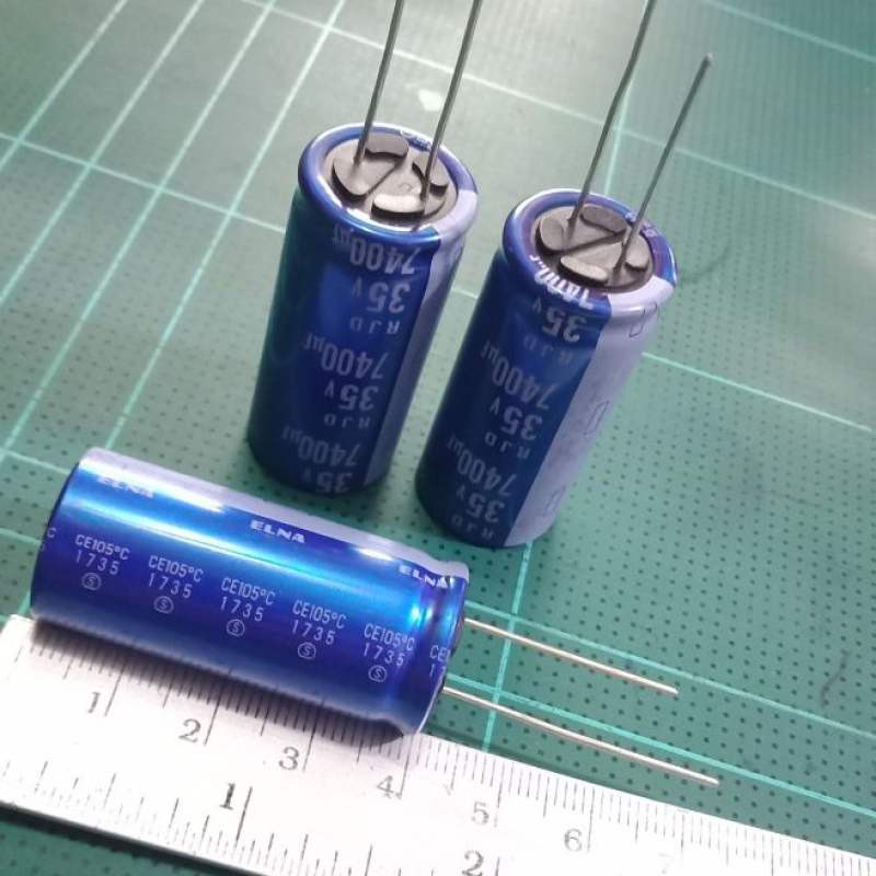 7400UF 35V คาปาซิเตอร์ELNAสีฟ้า(แพ็คละ4ตัว)105Cขนาด18x40mm แท้-ใหม่จากโรงงาน,ตัวเก็บประจุไฟฟ้า,ใช้โม