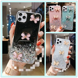 เคส Samsung A33 A53 A23 A13 A03s A12 A02 M02 A11 M11 M12 A71 A51 A31 A70 A50 A50S A30 A30S A20 A20S A10 A10S 4G 5G Glitter Sequins 3 Butterflies Soft Case Cover