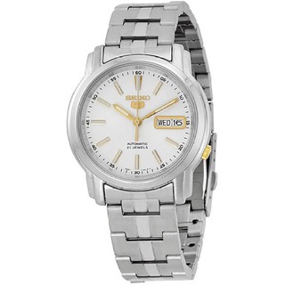 SEIKO 5 Automatic นาฬิกาข้อมือผู้ชาย สีเงิน/สีขาว สายสแตนเลส รุ่น SNKL77K1