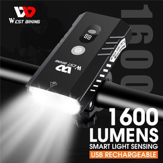 WEST BIKING 1600 Lumen ไฟหน้าจักรยาน LED 5200mAh ความสว่างสูง ชาร์จ USB กันน้ํา สําหรับจักรยานเสือภูเขา