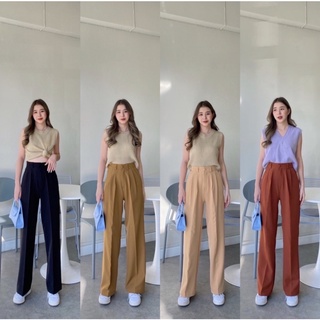 🌟กางเกงกระบอกวินเทจ ทรงลุง ยาว 40-41” งานตกแต่งกระดุม Size M สี Tapue