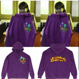 เสื้อฮู้ดแขนยาว IU ลายกบสีม่วง