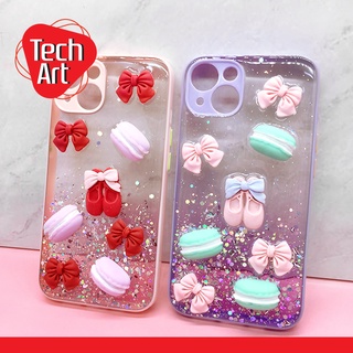 สำหรับ 7+ / 13 เคสมือถือ TPU กันกล้อง ขอบสี กากเพชรกริตเตอร์ไล่สี ติดอะไหล่ รูปโบว์ รูปมาการอง สุดน่ารักก