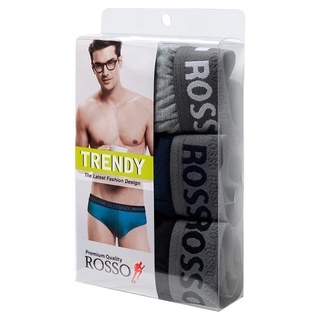 ✨ขายดี✨ รอซโซ่ เทรนดี้ กางเกงในชายเอวโชว์ยาง สีเข้ม ขนาด M (2229D) 3 ตัว Rosso Trendy Elastic Show Men Underwear Denim D