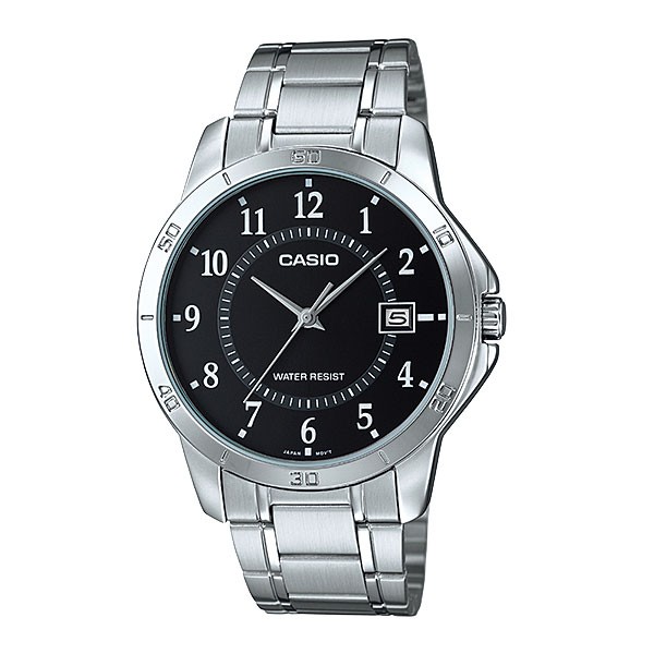 Casio นาฬิกาข้อมือผู้ชาย สีเงิน สายสแตนเลส รุ่น MTP-V004D, MTP-V004D-1BUDF