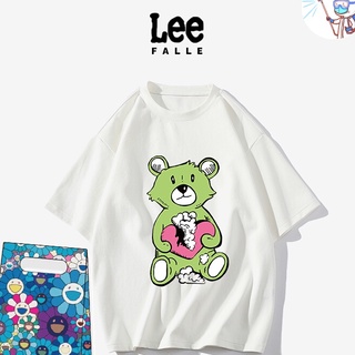 [S-5XL]Leefalle เสื้อยืดลําลอง ผ้าฝ้าย แขนสั้น พิมพ์ลายหมี แฟชั่น สําหรับคู่รัก