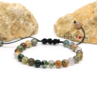 หินมอสอาเกต หินหยก 5 สี Moss Agate 6 มิล เชือกถัก เกรียว ปรับขนาด กำไลหิน หินมงคล หินสี กำไลหินเสริมดวง By.Meechok