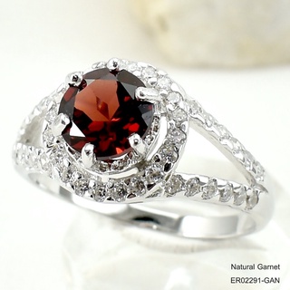 SKJewelryFactory แหวนโกเมนแท้ พลอยทรงกลม เนื้อพลอยสะอาด สีพลอยสวยมาก ER02291-GAN