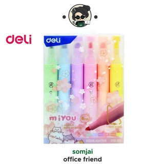 Deli ชุดปากกาเน้นข้อความ ปากกาไฮไลท์สีพาสเทล บรรจุ 6 สี 6 ด้าม  รุ่น No.U12-6C