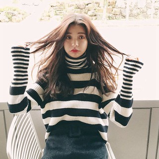 Sweater basic เสื้อไหมพรมคอเต่า เนื้อนิ่ม ดีเทลผ้าลายทาง