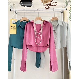 พร้อมส่ง‼️ Long sleeve Crop shirt (shirt) เชิ้ตครอปผ้ารุ่นใหม่ ดีสุดๆทิ้งตัวสุดๆ แขนยาว สีสันสดใส มาแบบเป็นชายโค้งนิดๆ