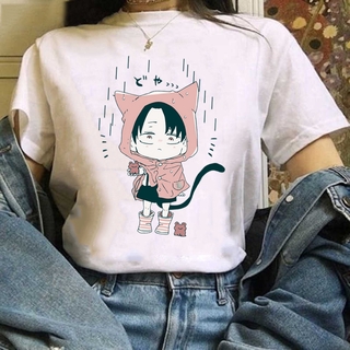 เสื้อยืดผ้าฝ้าย เสื้อยืดแขนสั้นพิมพ์ลาย Attack On Titan