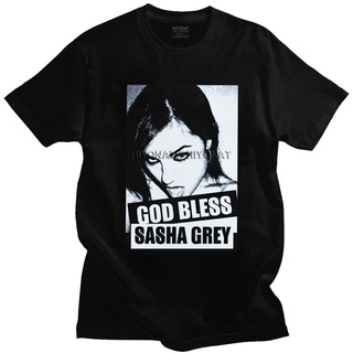 เสื้อยืดผ้าฝ้ายVintage God Bless Sasha Grey T Shirt Men Pre-shrunk Cotton Tshirt Awesome Tees Short Sleeves Streetwear T