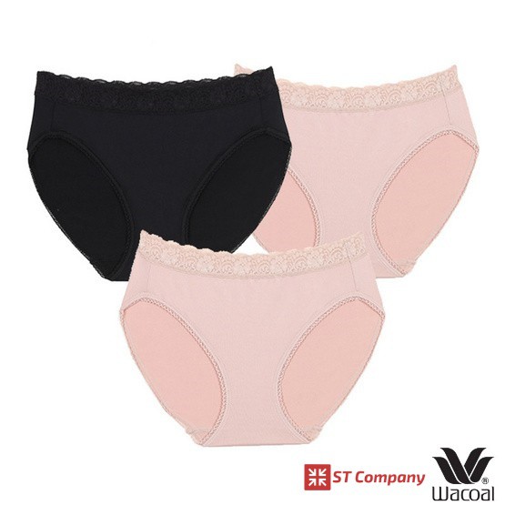 Wacoal Panty กางเกงใน ทรง Bikini ขอบลูกไม้ สีดำ 1+เบจ 2 (3 ตัว) กางเกงในผู้หญิง วาโก้ ครึ่งตัว ผู้หญ