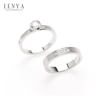 Lenya Jewelry แหวนคู่ 2 วง ประดับ SWAROVSKI ZIRCONIA ตัวเรือนเงินแท้ชุบทองคำขาวแท้