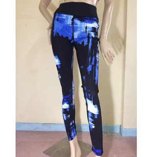 Blue graphic print leggings กางเกงฟิตเนสลายกราฟฟิค