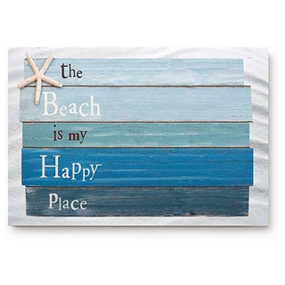 พรมเช็ดเท้า พิมพ์ลายปลาดาว The Beach is My Happy Place แบบตลก กันลื่น สําหรับทางเข้า ทางเข้า ทางเข้า ในร่ม ประตูต้อนรับ พรมปูพื้น ปลาดาว ชายหาด