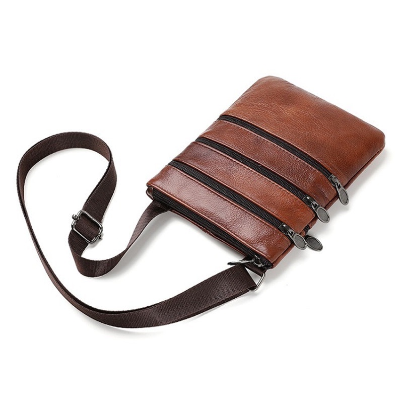 In StockGenuine Cow Leather Men Business Messenger Bag Zipper Design