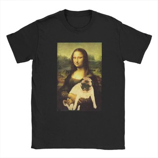 เสื้อยืดโอเวอร์ไซส์เสื้อยืดพิมพ์ลาย Mona Lisa Pug Dark Lord สไตล์วินเทจS-3XL