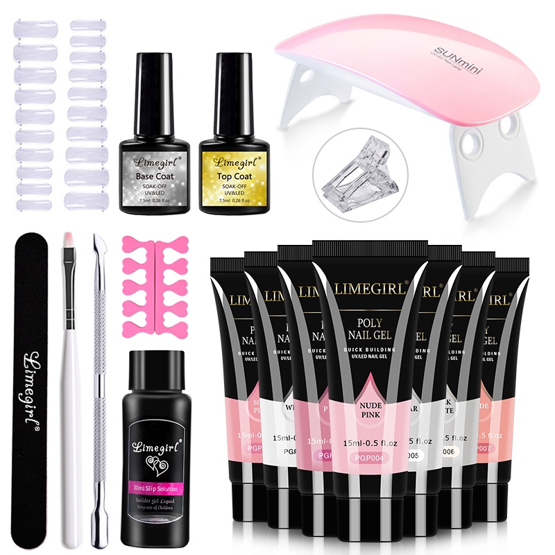 Limegirl อุปกรณ์ตกแต่งเล็บ โพลิเจล 11 ชิ้น พร้อมโคมไฟ UV สําหรับต่อเล็บ