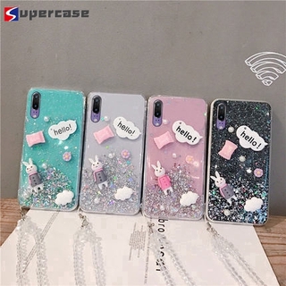 Glitter Clear Casing For Samsung Galaxy A15 A12 A02s M31s M51 S20 SE A01 A71 A51 5G Phone Case Transparent Cover Bling Rabbit With Lanyard