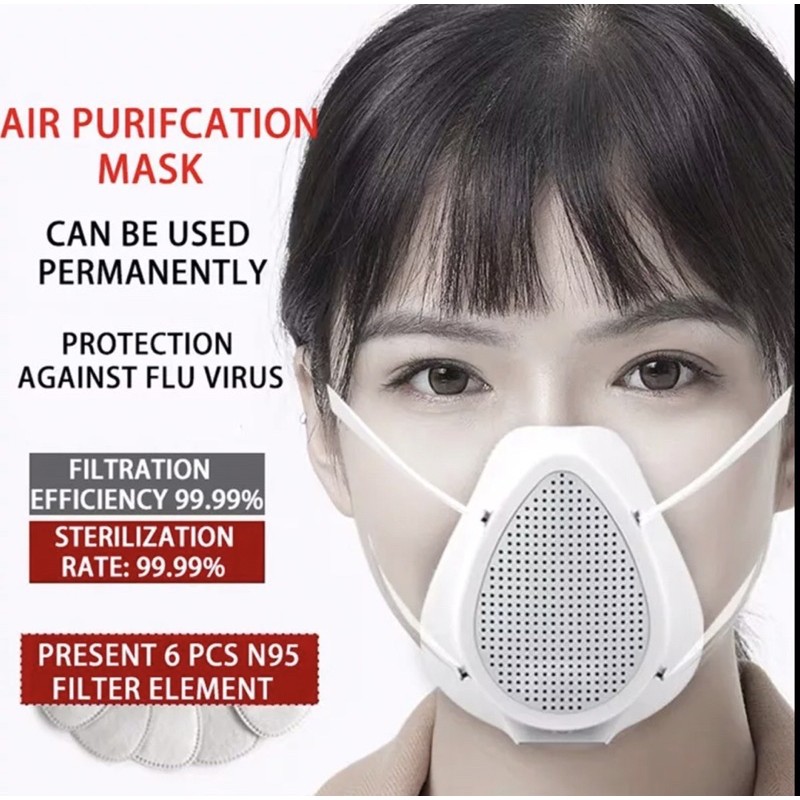 Electric mask หน้ากาก ฟอกอากาศ กรองอากาศ กรองฝุ่น PM2.5 มีพัดลมในตัวหายใจสดวก ไม่อึดอัด มีแผ่นกรอง5 ชั้น
