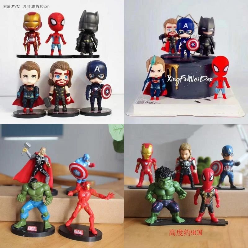 ตุ๊กตา SpiderMan Thor Captain America Super--man สําหรับตกแต่งเค้ก 4 ชิ้น 6 ชิ้น