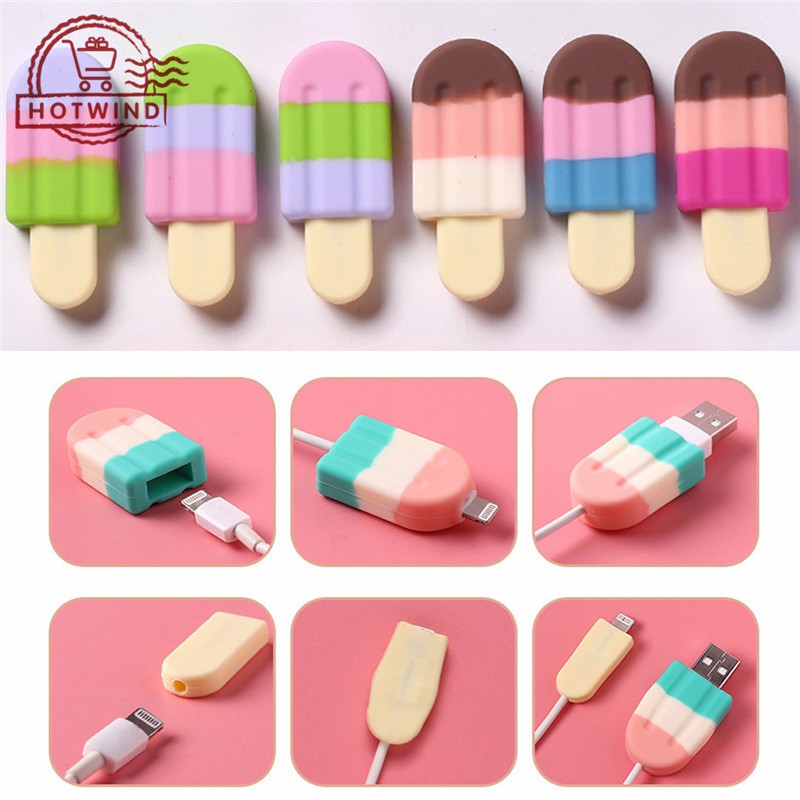 HW Cute Silicone USB Charger Cable Protector Cord Saver Cover Ice Cream Shape