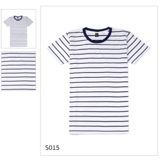#เสื้อยืดคอกลมลายทาง พื้นขาวริ้วกรม