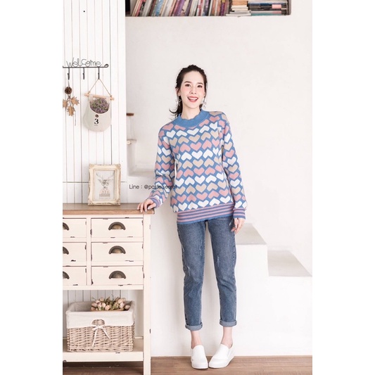 เสื้อไหมพรมฟ้า หัวใจ จากร้าน pastel secret