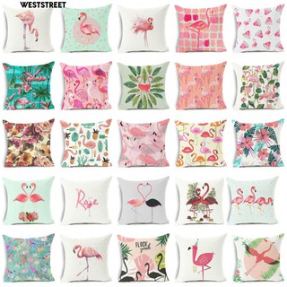 COD💚18Inch ผ้าลินิน Flamingo ดอกไม้โซฟาเอว Cushion หมอนครอบคลุม