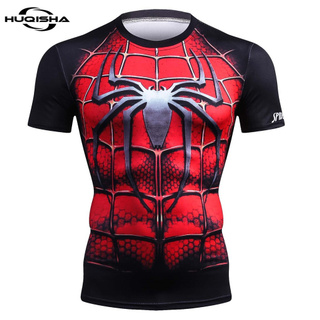 ใหม่เสื้อยืดลําลองสําหรับผู้ชายแขนสั้นพิมพ์ลาย Superhero Series Spiderman 3D แห้งเร็ว