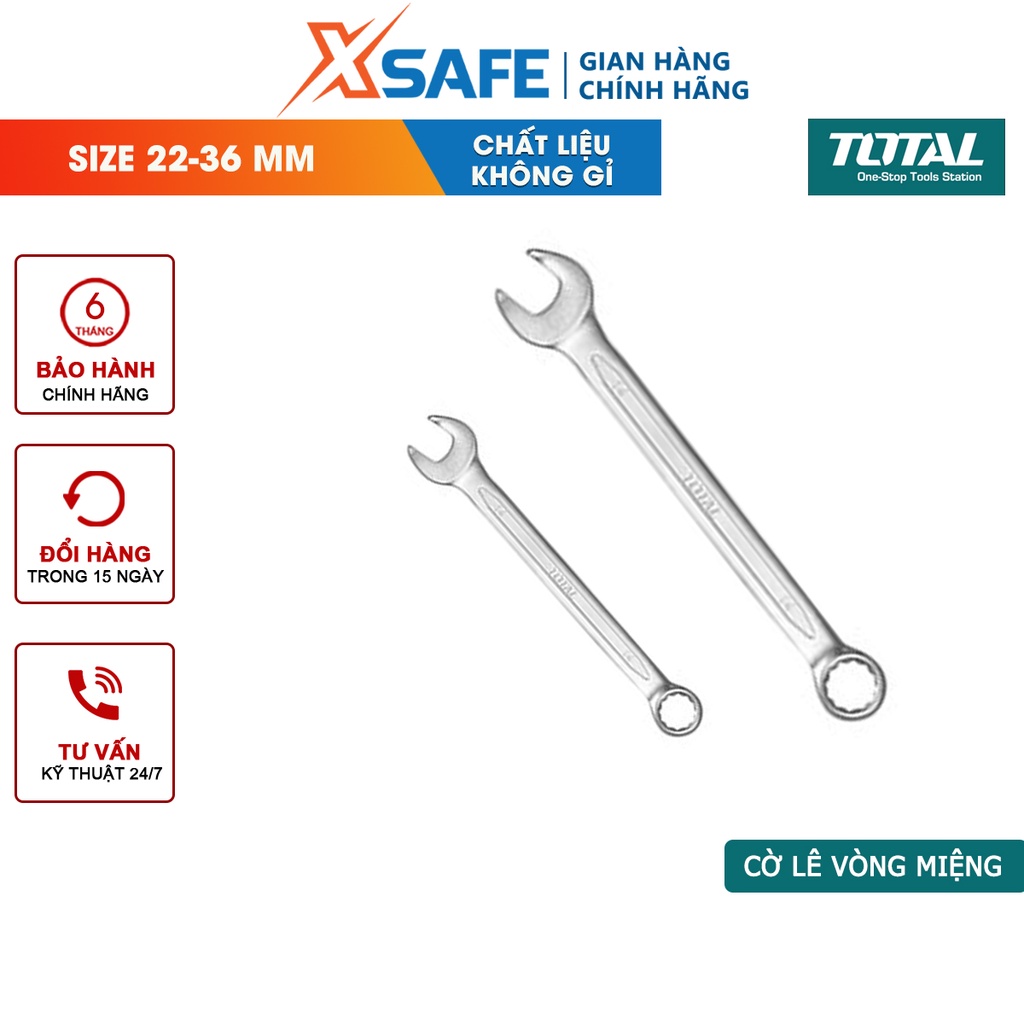 TOTAL 22-36mm ประแจแหวนเหล็ก Cr-V ความทนทานสูง ป้องกันการบิดเบี้ยวหรือเปลี่ยนรูป ป้องกันสนิม [XTOOLs