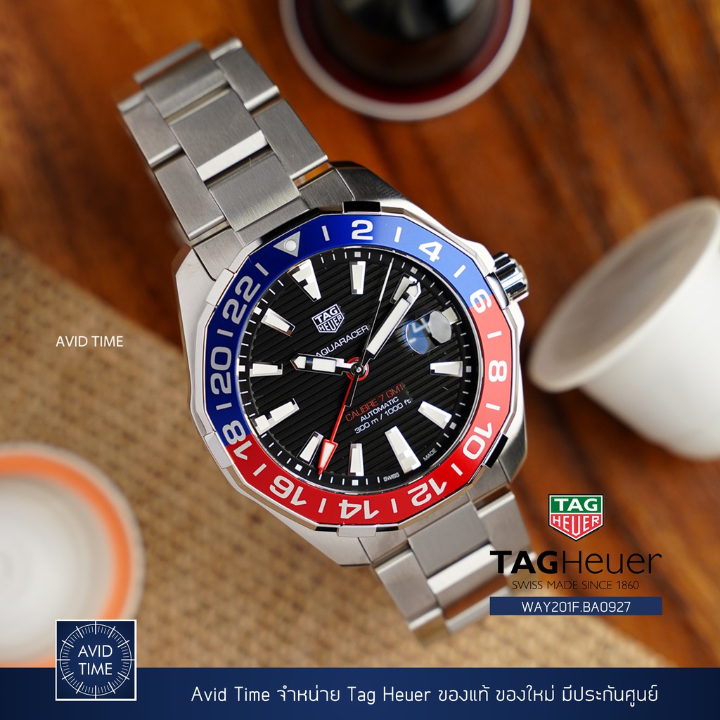 **มือสอง** นาฬิกา แทคฮอยเออร์ Tag Heuer Aquaracer 43mm ออโต้ GMT Pepsi สายเหล็ก [Avid Time ของแท้ 100%]