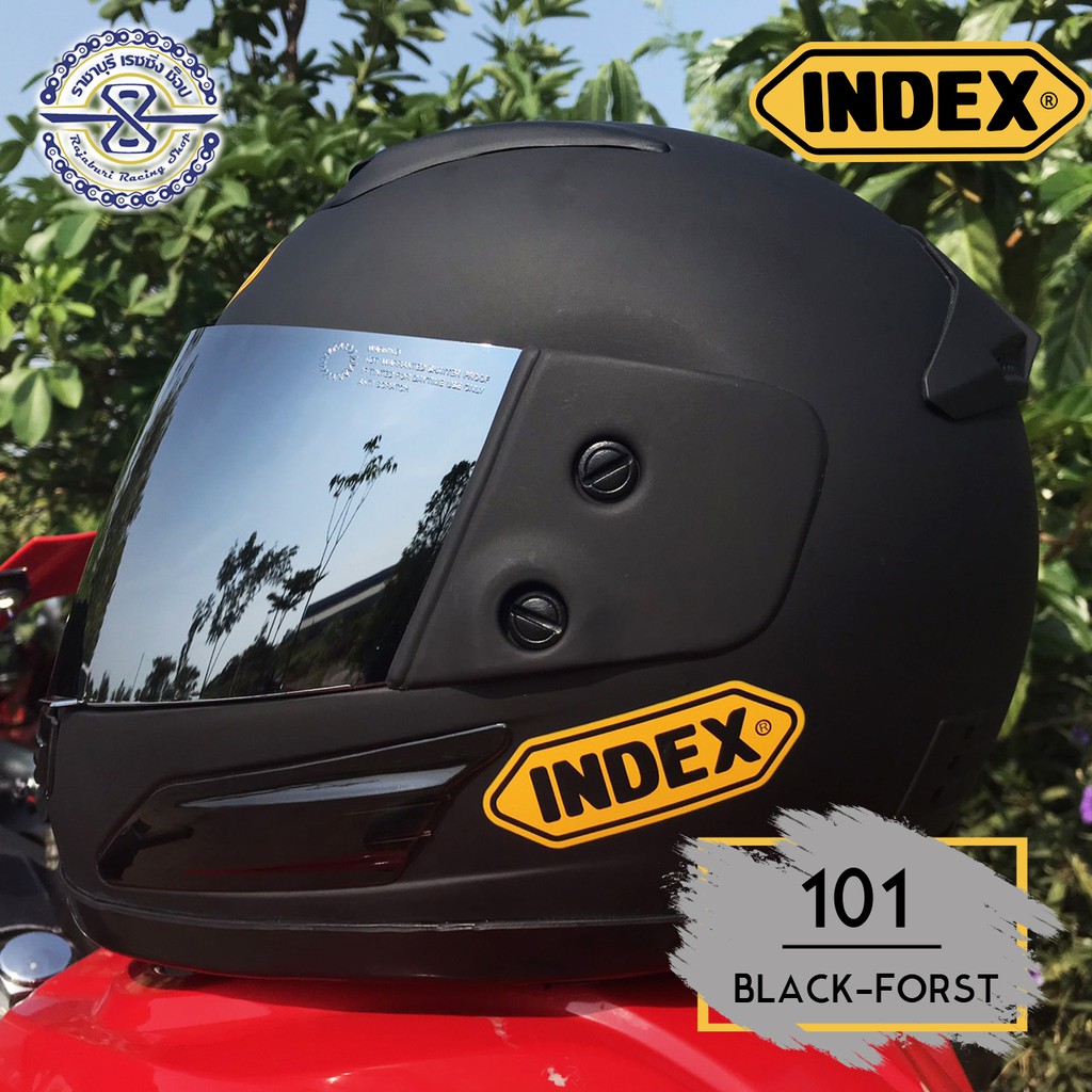 หมวกกันน็อค Index 101 สีพื้น ป้ายเหลือง รุ่นพิเศษ ชิลปรอทเข้ม