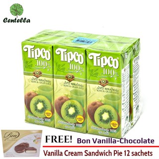 TIPCO 100%KIWI&amp;GRAPE 200ML.*6 Free Bon Vanilla-Chocolate Vanilla Cream Sandwich Pie 12 sachets 240 gram